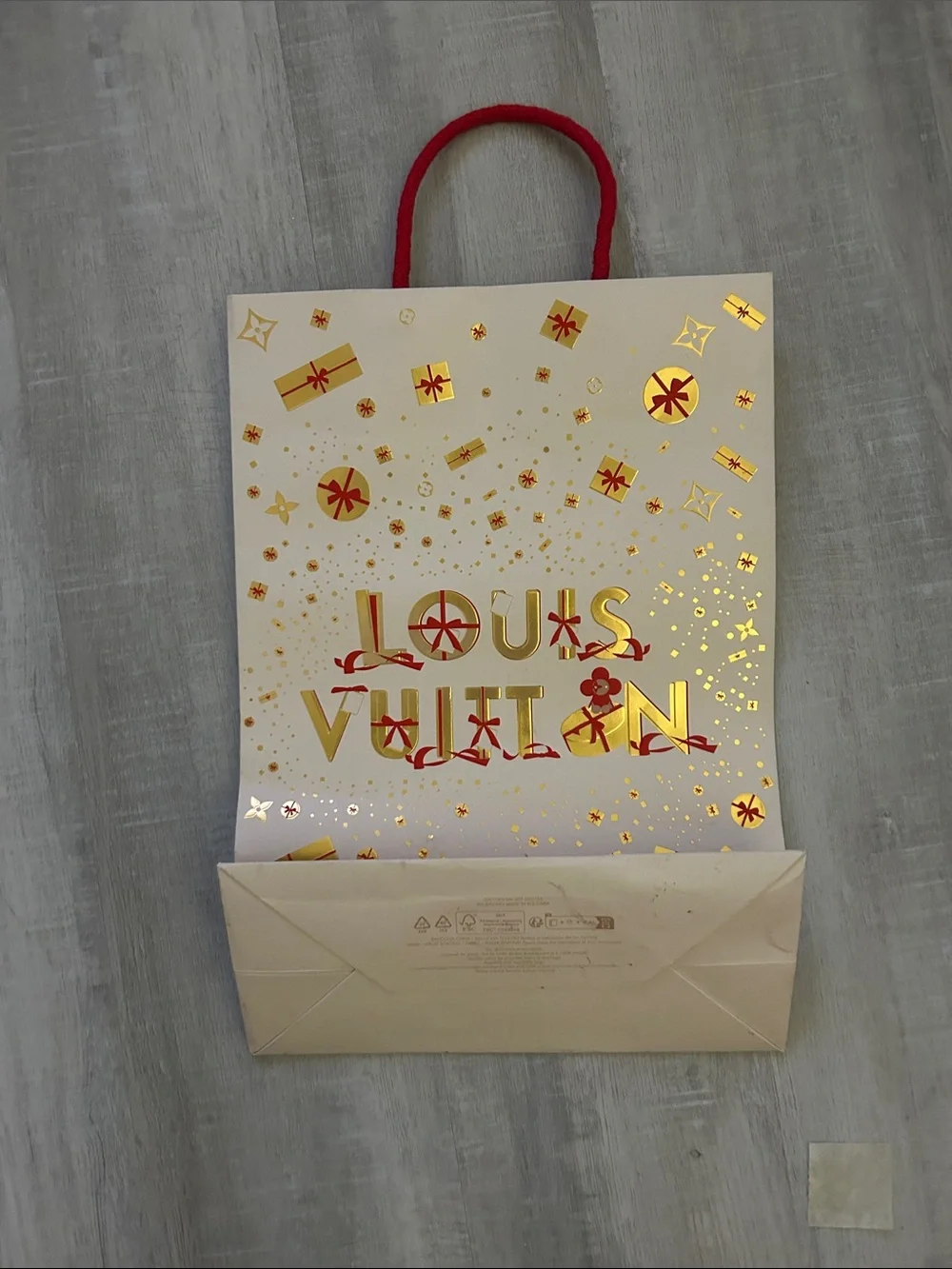 Louis Vuitton White Gift Bag with Gold Foil and Red Accents